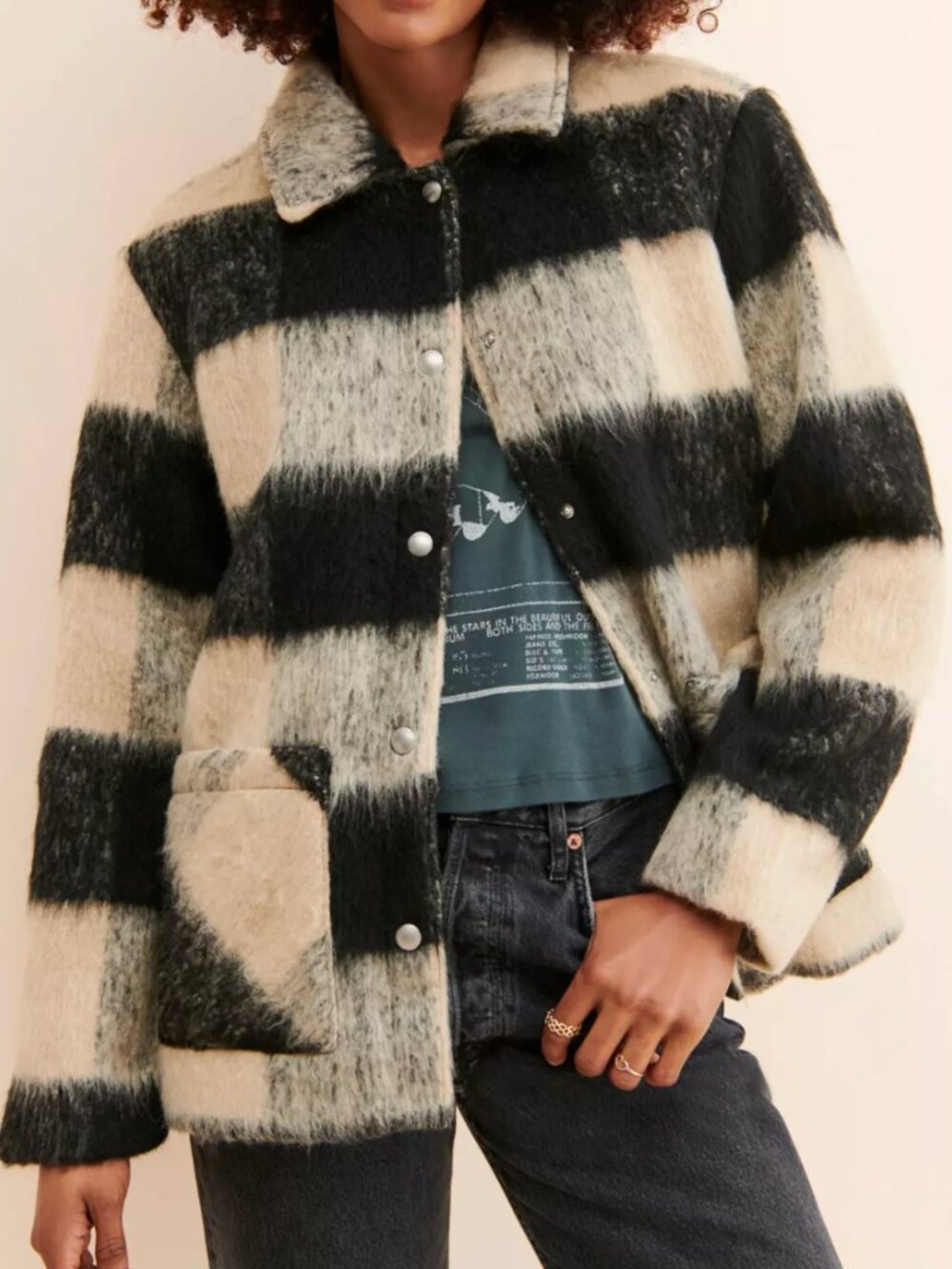 Blank NYC Black & Cream Teddy Plaid Jacket Out Of Line